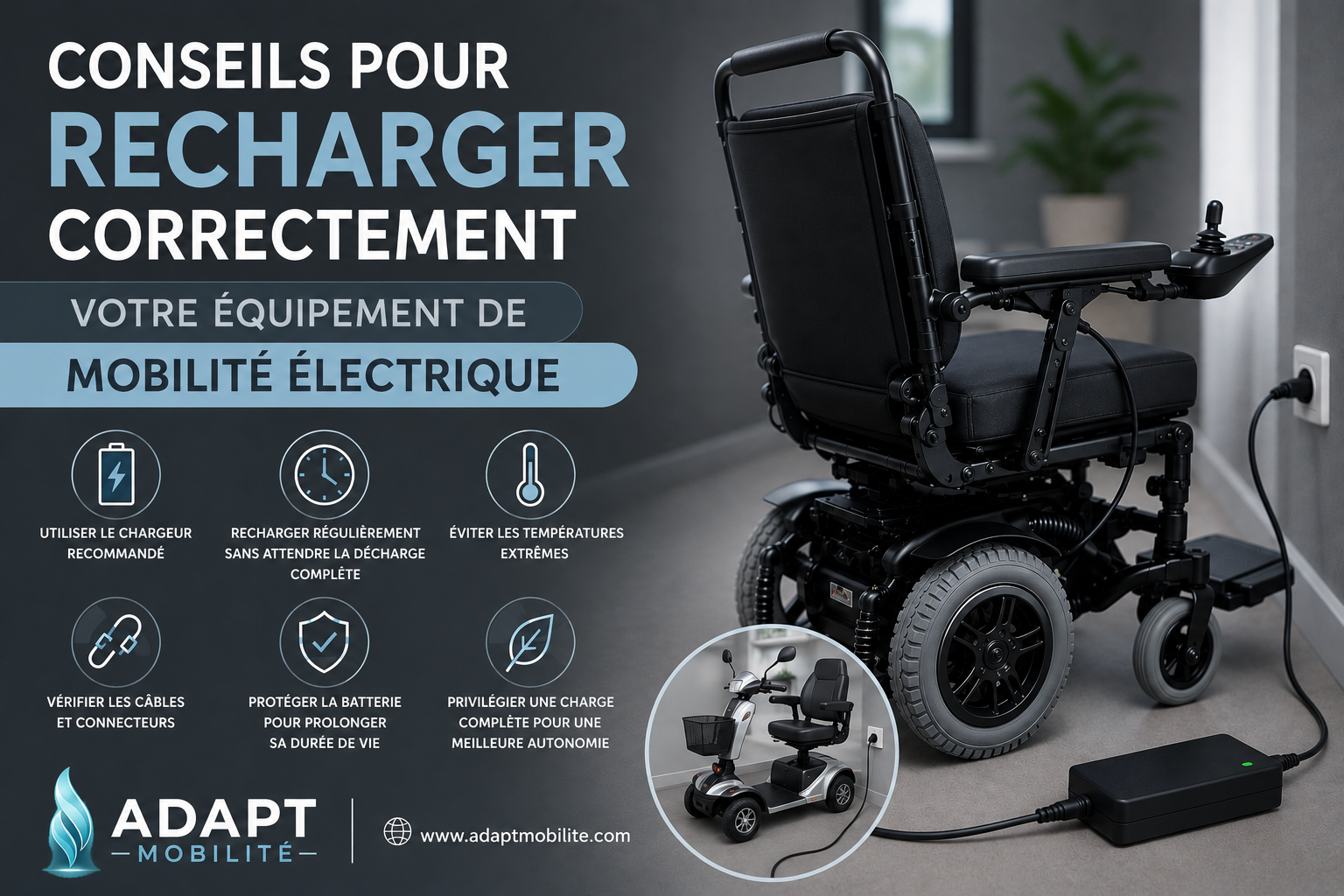 Conseils pour recharger correctement un fauteuil roulant électrique et un scooter PMR afin de préserver l’autonomie de la batterie
