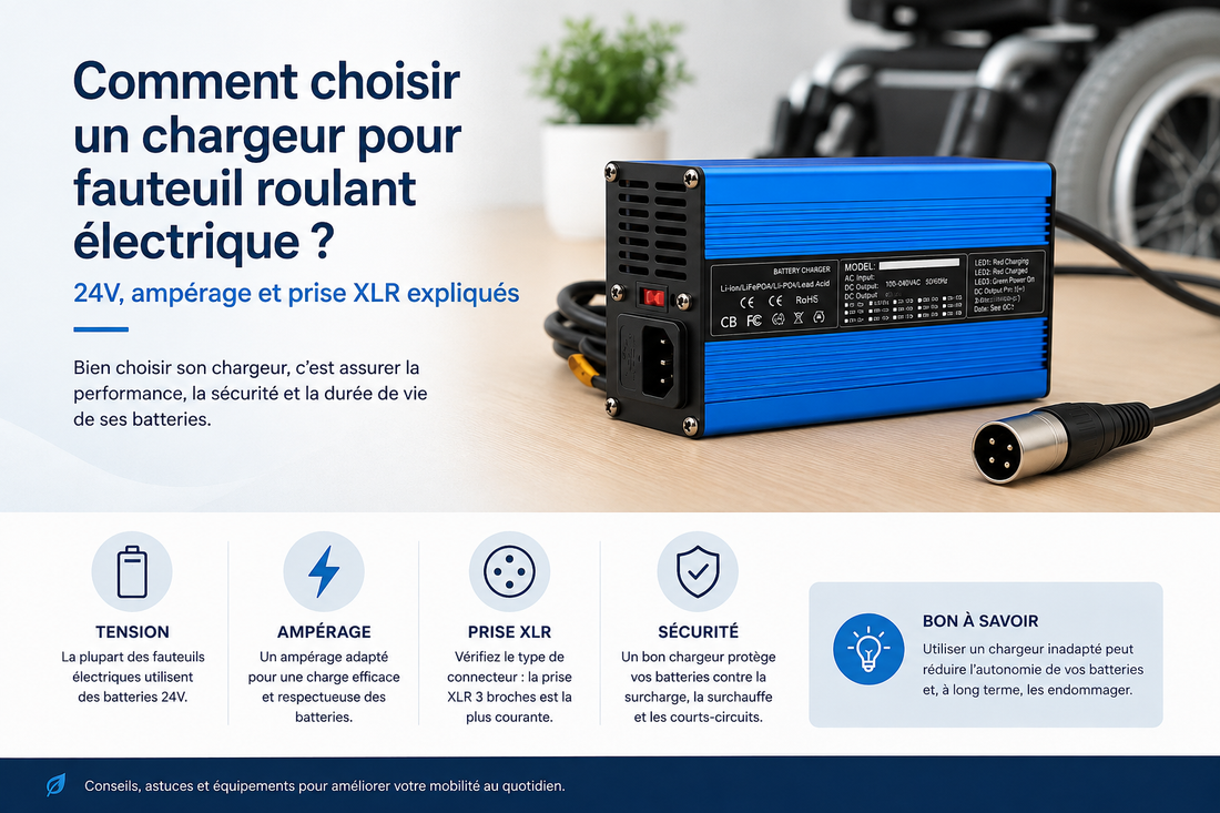 Guide pour choisir et utiliser un chargeur 24V XLR pour fauteuil roulant et scooter électrique