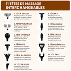 Pistolet de massage avec 11 embouts interchangeables pour différentes zones du corps