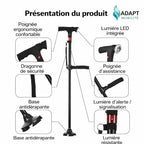 Canne de Marche Pliable avec LED & Alarme – Stable, Ergonomique et Sécurisée ADAPT MOBILITE