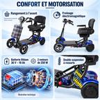 Phare avant et feu arrière du scooter électrique L3, avec le châssis plié et le siège rangés dans un coffre.