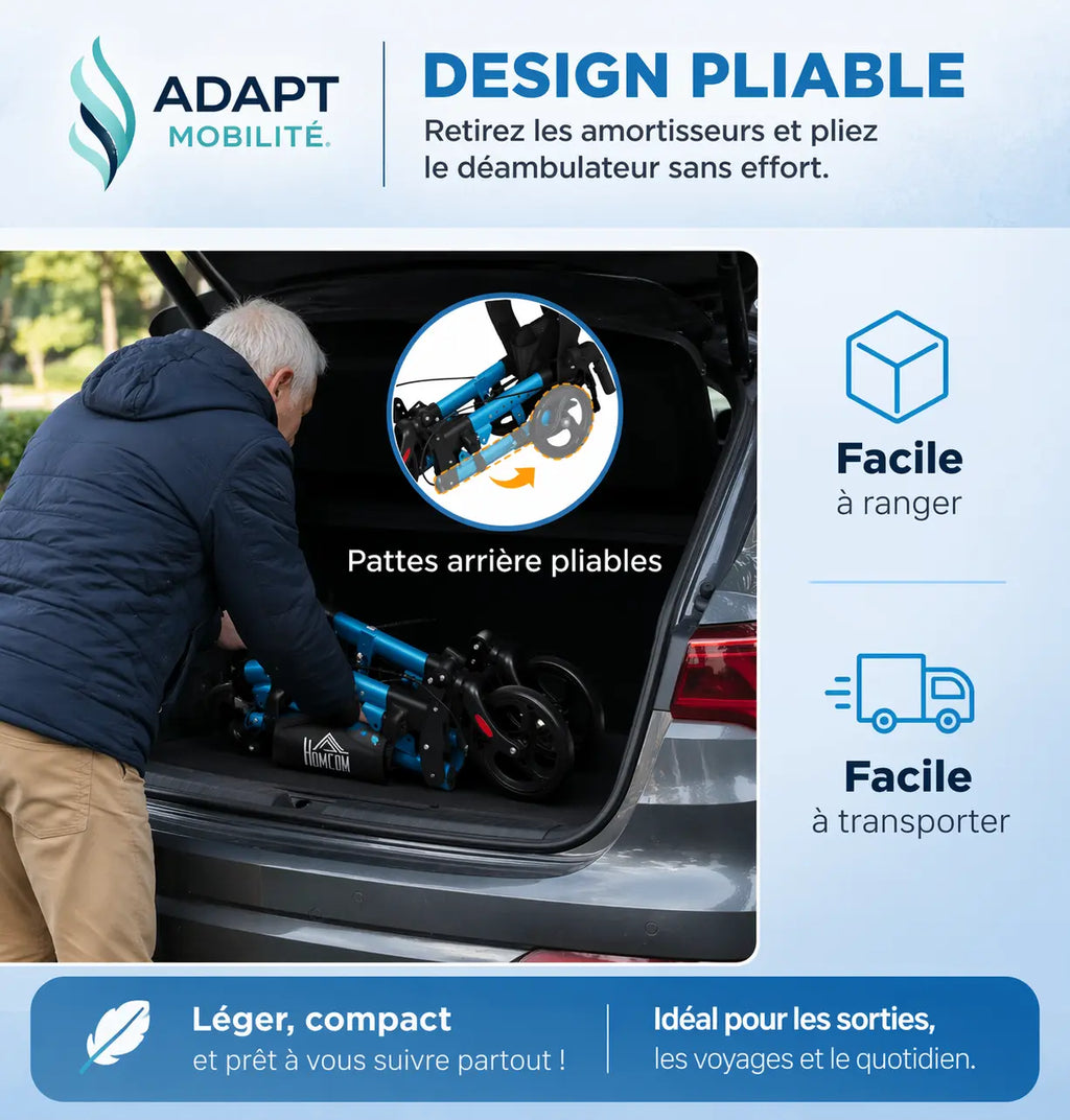 Déambulateur avec siège pliable – rollator sécurisé avec frein ADAPT MOBILITE