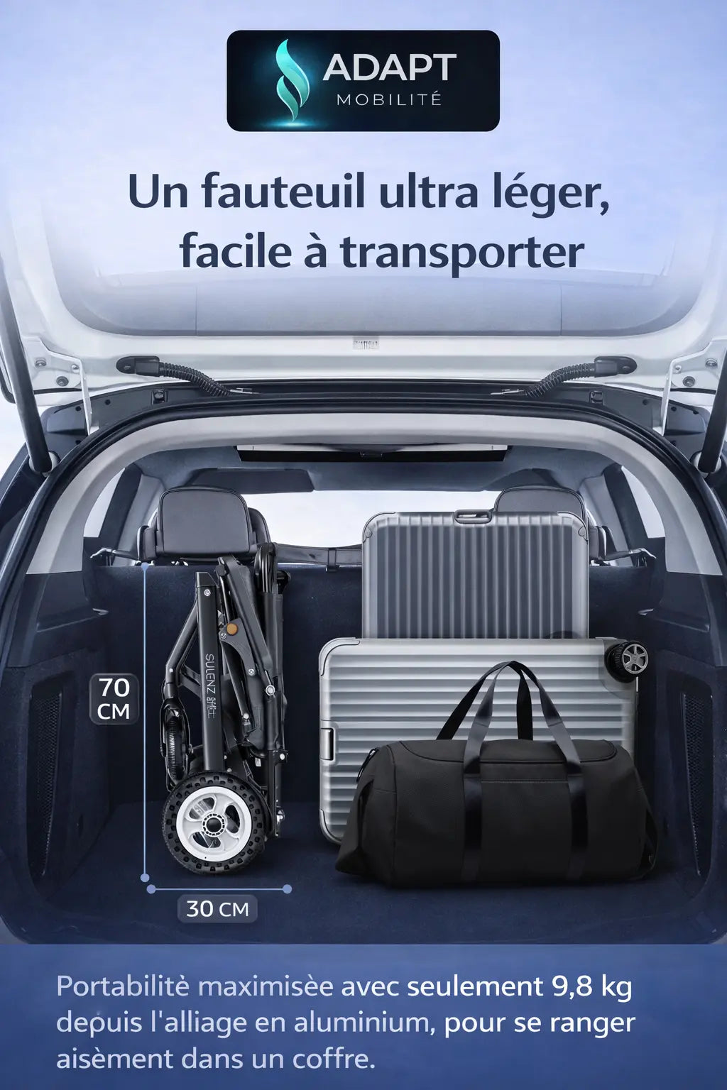 Fauteuil roulant électrique pliant ultra léger – 9,8 kg ADAPT MOBILITE