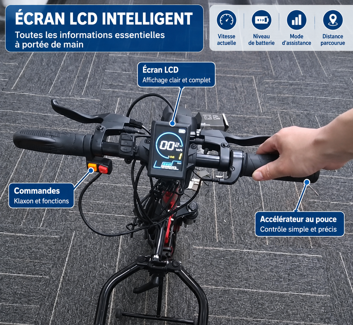 Écran LCD et commandes du handbike électrique pour fauteuil roulant