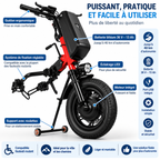 Handbike électrique installé sur un fauteuil roulant manuel