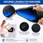 Coussin en gel bleu avec housse noire amovible et lavable