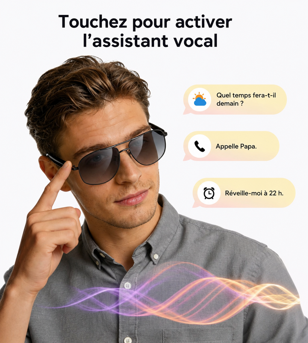 Lunettes connectées avec verres solaires et protection UV