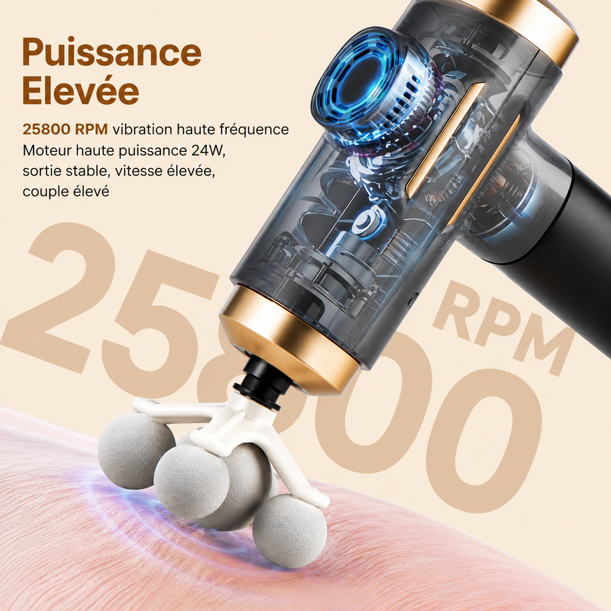 Pistolet de massage haute puissance avec moteur 24 W