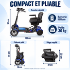 Scooter L3 avec rangement avant, freinage électromagnétique, batterie lithium 36 V 18 Ah, deux moteurs de 250 W et double suspension.