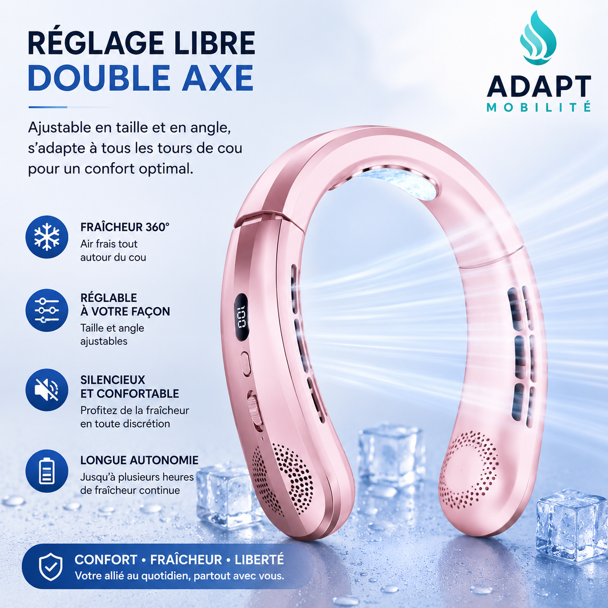 Ventilateur de Cou Rechargeable USB – Refroidissement Sans Pales ADAPT Mobilité