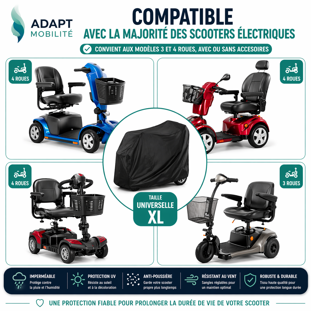housse scooter electrique universelle compatible 3 roues 4 roues pmr