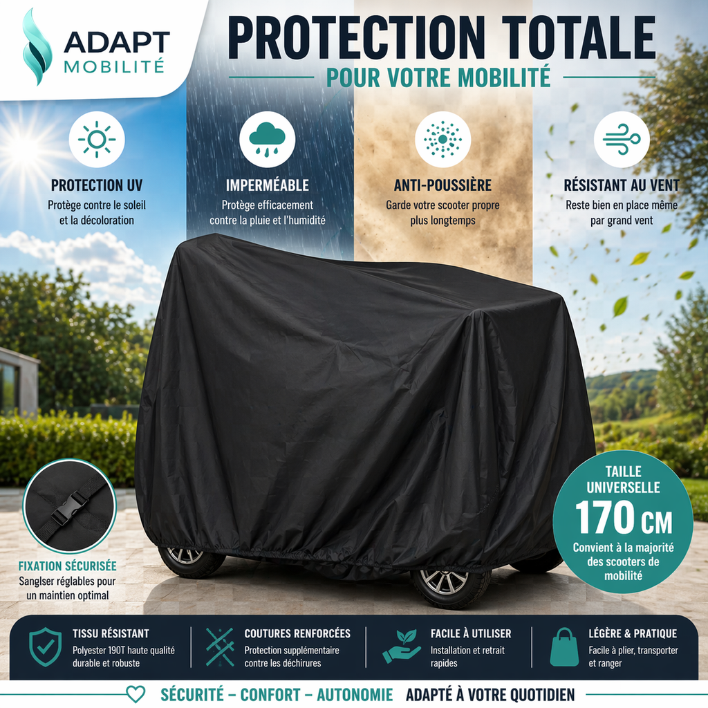 detail housse scooter pmr sangle reglable elastique tissu impermeable resistant