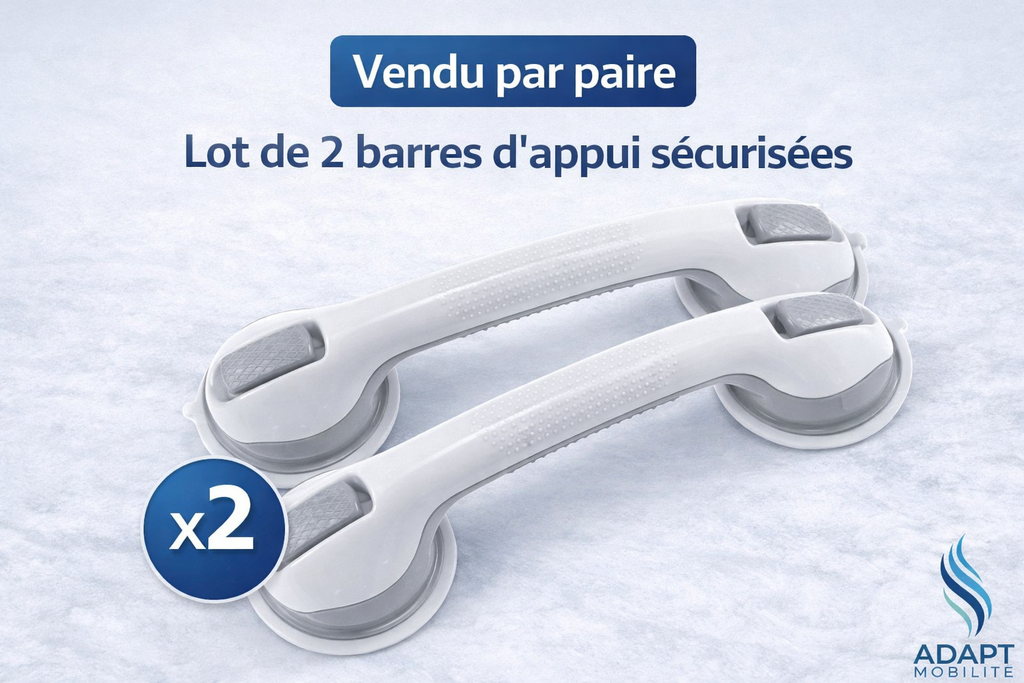 Dimensions barre d’appui douche ventouse 42 cm sans perçage sécurité salle de bain ADAPT Mobilité