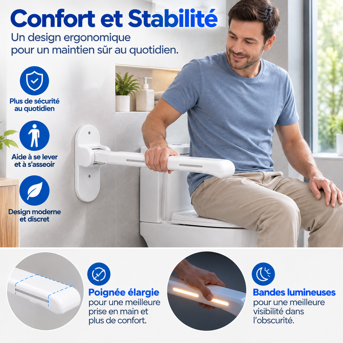 Barre d’appui rabattable pour WC offrant maintien et confort au quotidien