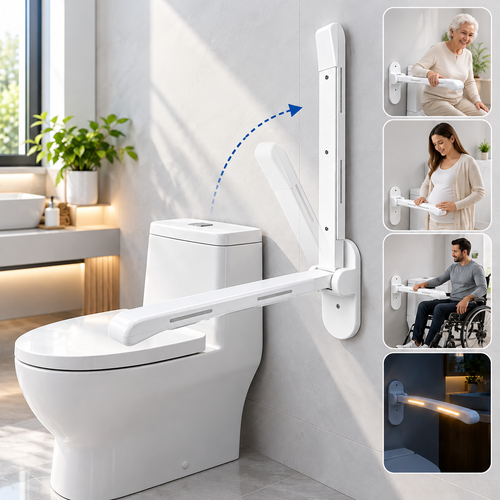 Barre d’appui murale rabattable avec bandes lumineuses pour salle de bain et WC