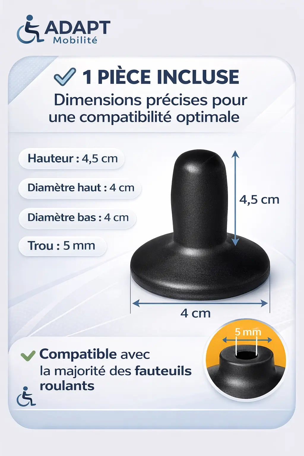 Capuchon joystick fauteuil roulant électrique – embout antidérapant ADAPT MOBILITE