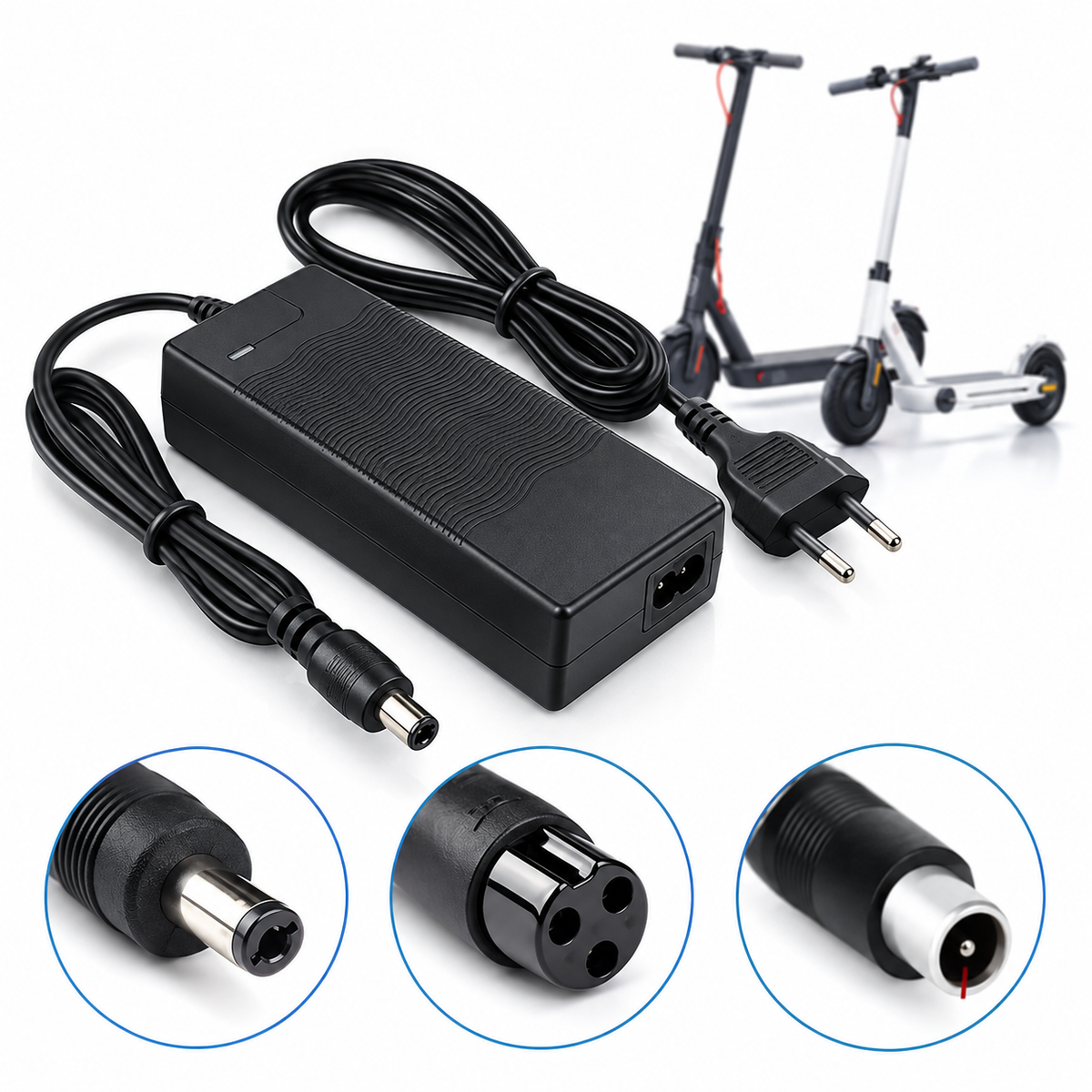 Chargeur trottinette électrique 42V 2A avec trois connecteurs au choix