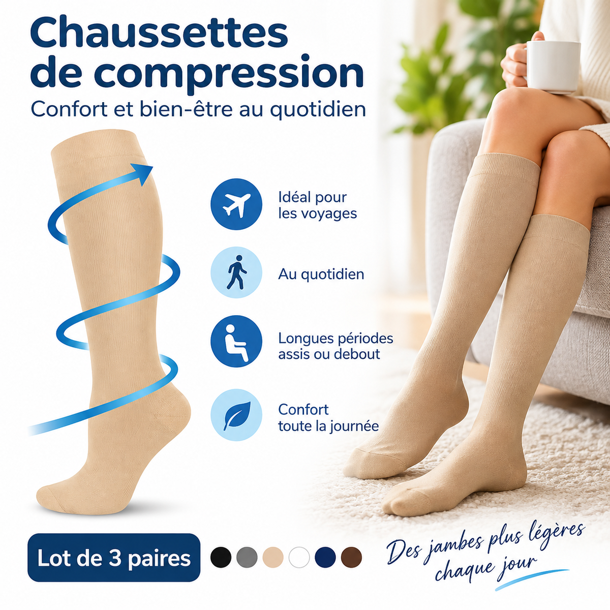 Chaussettes de compression pour le confort et le maintien des jambes au quotidien