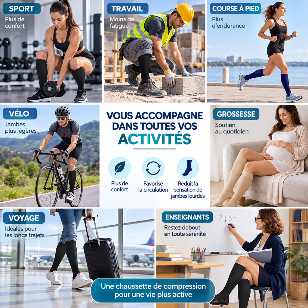 Chaussettes de compression pour le sport, le travail, les voyages et le quotidien