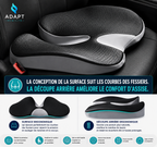Coussin ergonomique noir et gris ADAPT Mobilité avec soutien du bassin et réduction des points de pression pour voiture et bureau