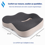 Coussin ergonomique mémoire de forme avec dimensions 41 cm x 37 cm et design confort pour une meilleure posture assise