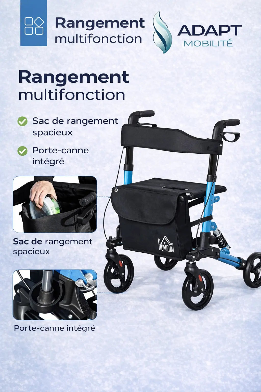 Déambulateur avec siège pliable – rollator sécurisé avec frein ADAPT MOBILITE