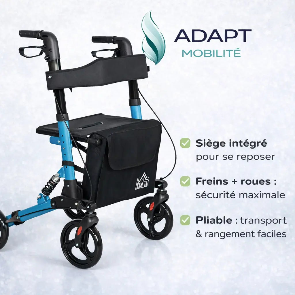 Déambulateur avec siège pliable – rollator sécurisé avec frein ADAPT MOBILITE