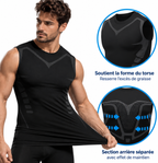 Débardeur de compression homme noir avec effet gainant pour le torse et le ventre