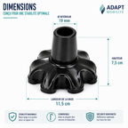 Dimensions embout antidérapant pour canne et béquille avec base large 11,5 cm et hauteur 7,5 cm adapt mobilite