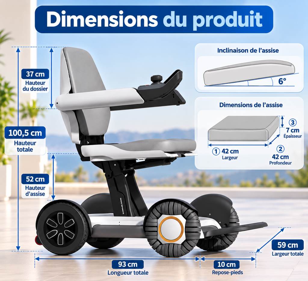 Dimensions en cm du fauteuil électrique pliable compact