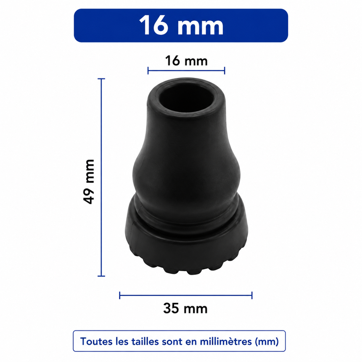 Embout de canne de marche senior diamètre 16 mm