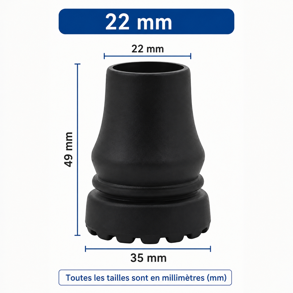 Embout de canne de marche senior diamètre 22 mm