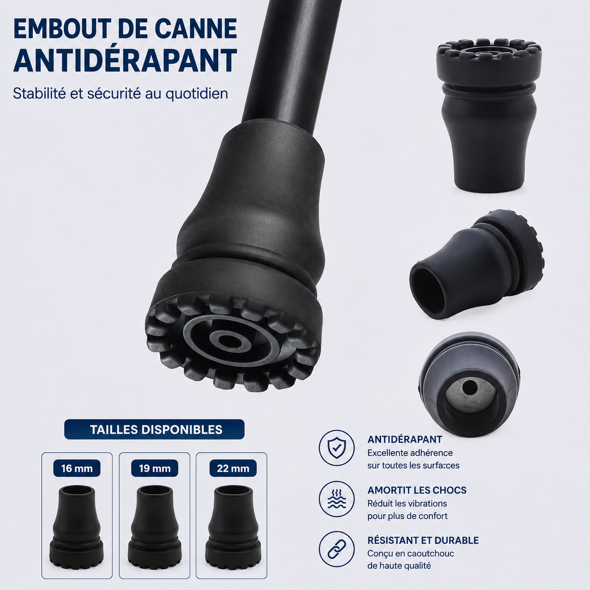 Embout de canne flexible qui s’adapte aux différents angles de marche