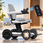 Fauteuil électrique pliable compact blanc avec commande intégrée