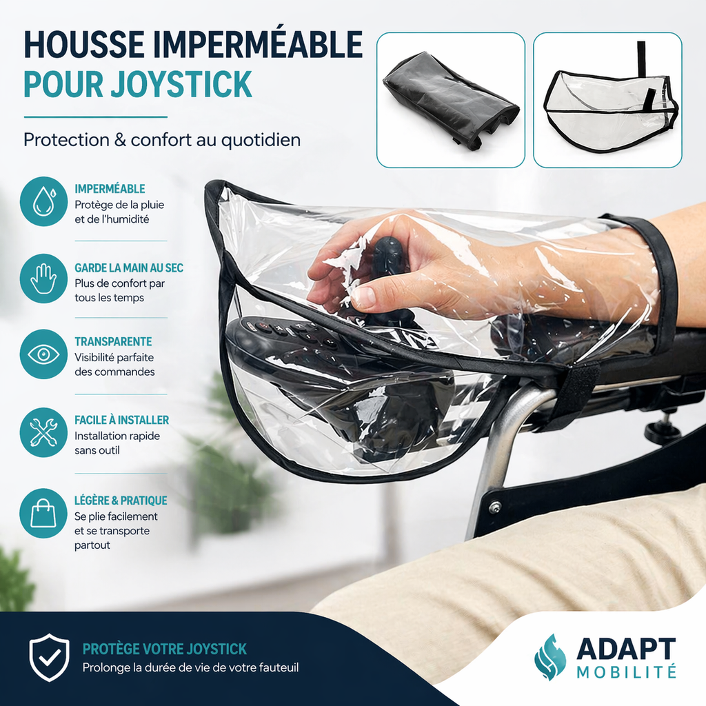 Housse imperméable pour joystick avec protection pluie, confort de la main et visibilité transparente des commandes