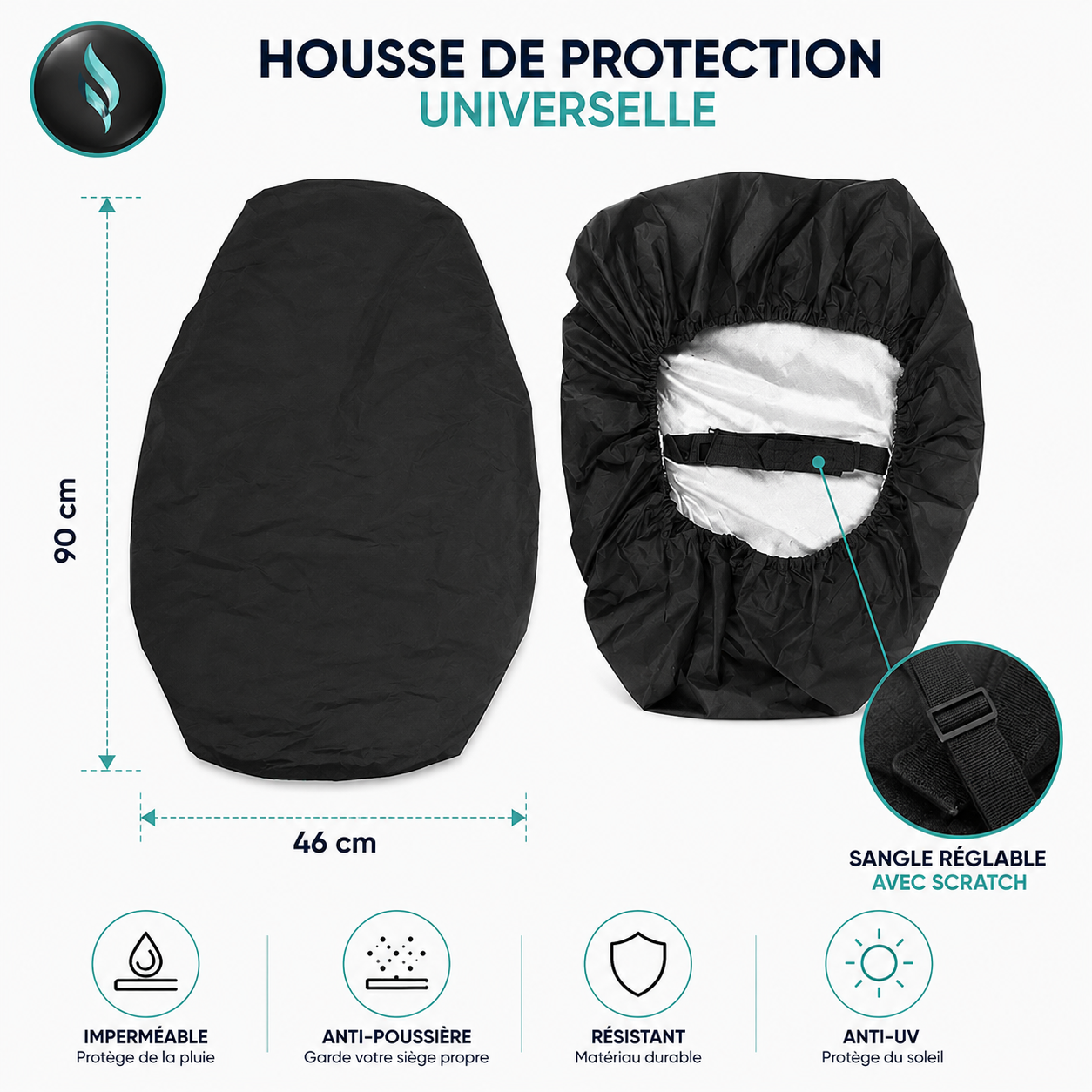 Housse imperméable universelle avec sangle réglable pour siège de scooter de mobilité électrique