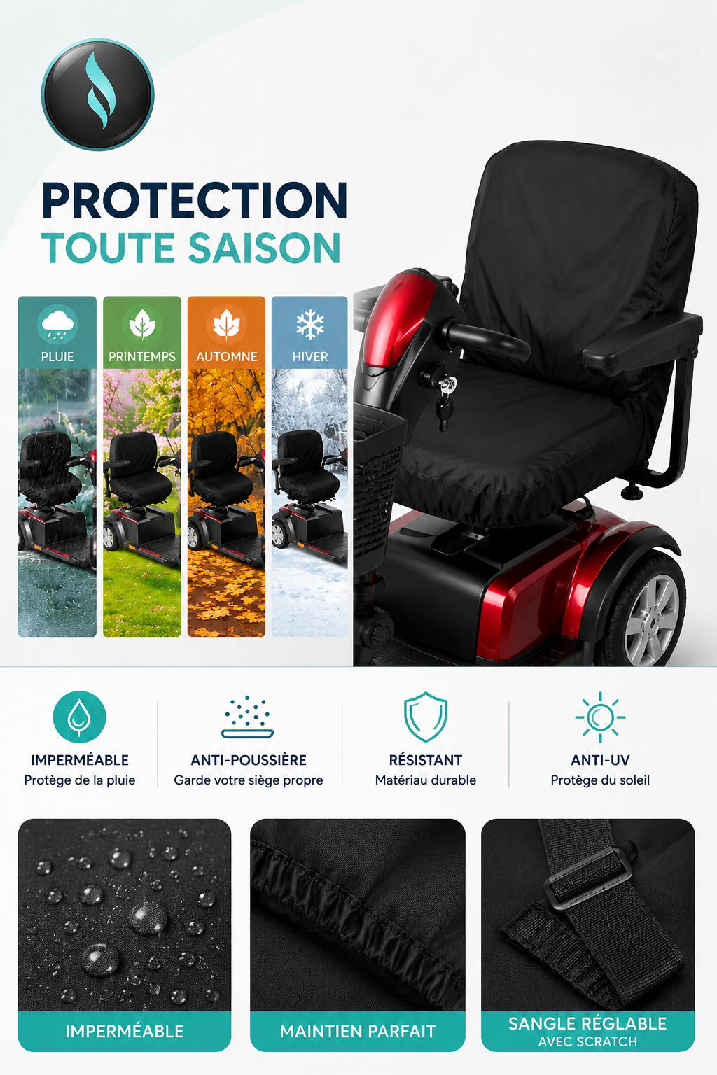 Housse de siège imperméable et anti-poussière pour scooter de mobilité électrique PMR