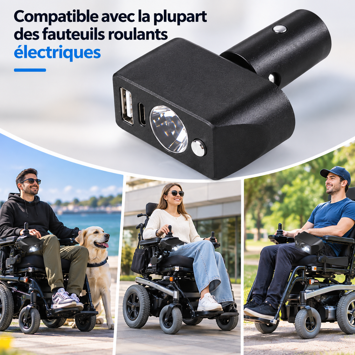 Lampe LED avec connecteur XLR pour fauteuil roulant électrique compatible