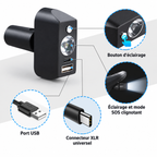 Lampe LED pour fauteuil électrique avec port USB, bouton d'éclairage et connecteur XLR