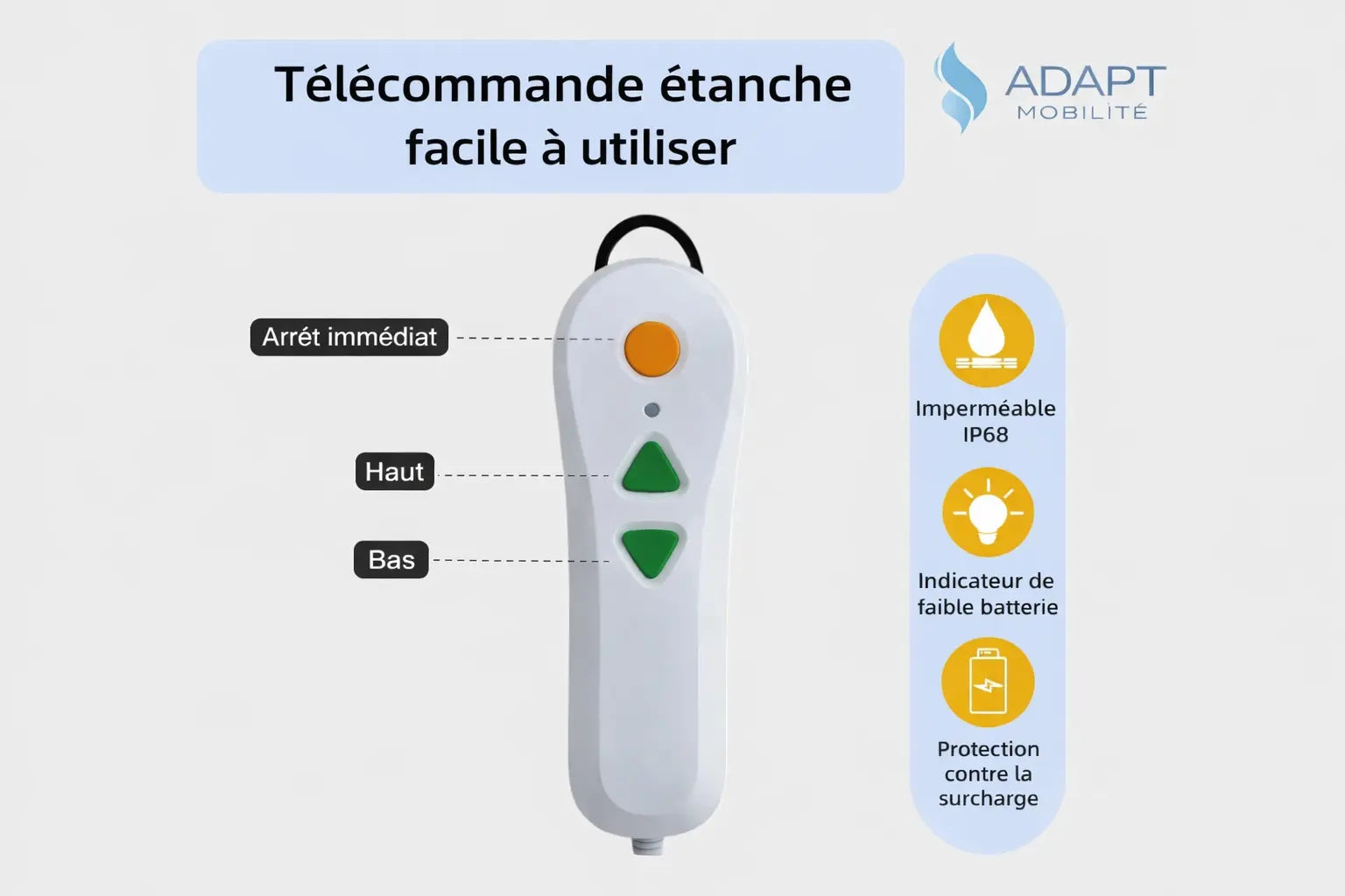 Siège élévateur de bain électrique pliable ADAPT MOBILITE