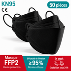 Masque KN95 FFP2 Lot de 50 – Masque respiratoire 4 couches ≥95 % – Plusieurs couleurs ADAPT Mobilité