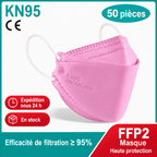 Masque KN95 FFP2 Lot de 50 – Masque respiratoire 4 couches ≥95 % – Plusieurs couleurs ADAPT Mobilité