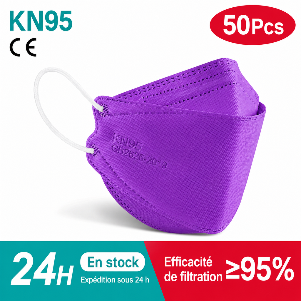 Masque KN95 FFP2 Lot de 50 – Masque respiratoire 4 couches ≥95 % – Plusieurs couleurs ADAPT Mobilité