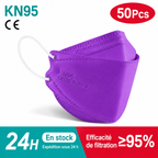 Masque KN95 FFP2 Lot de 50 – Masque respiratoire 4 couches ≥95 % – Plusieurs couleurs ADAPT Mobilité