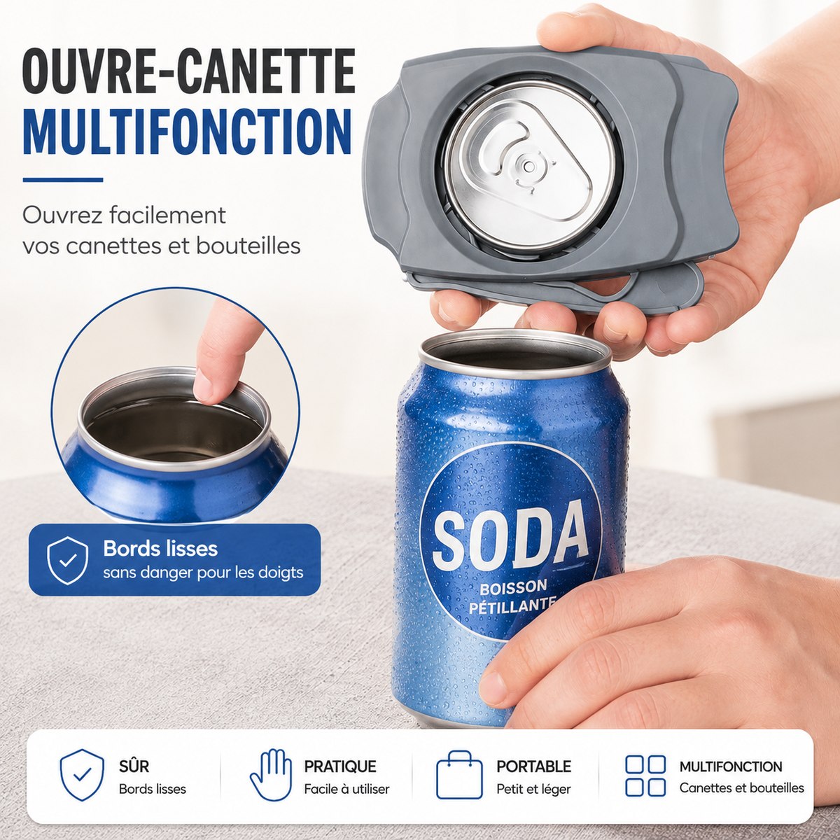 Ouvre-canette multifonction portable