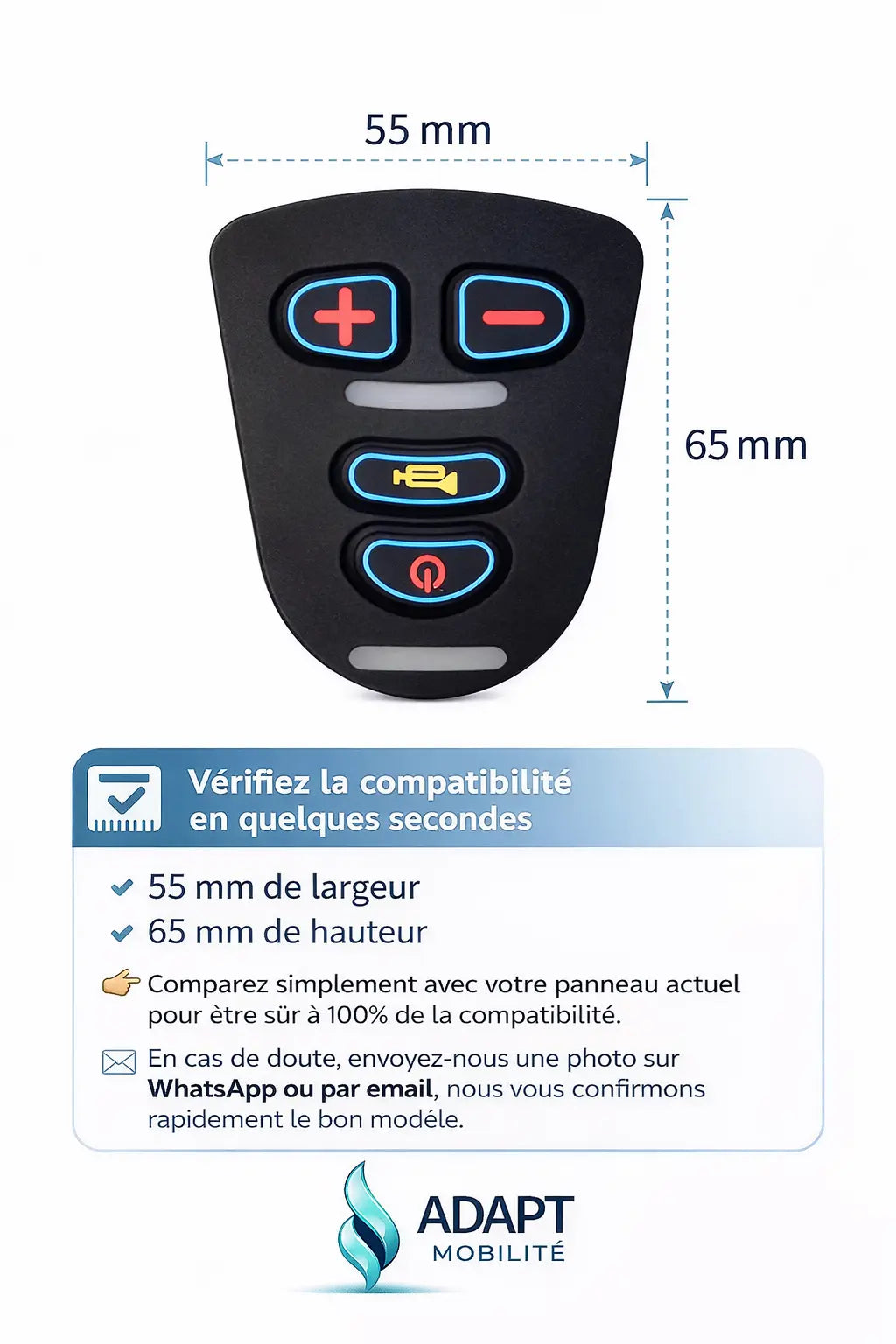 Panneau de commande joystick fauteuil roulant électrique – Adhésif 3M haute résistance ADAPT MOBILITE