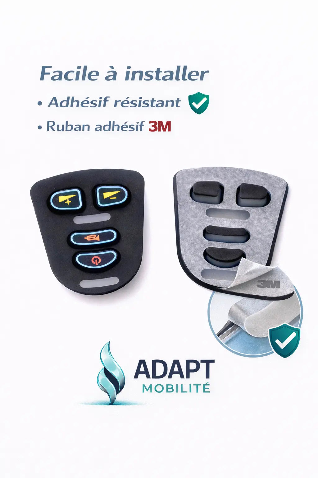 Panneau de commande joystick fauteuil roulant électrique – Adhésif 3M haute résistance ADAPT MOBILITE