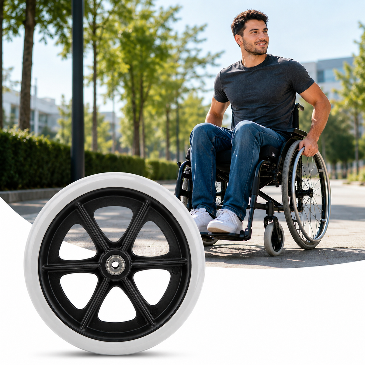 Roue pleine en caoutchouc pour fauteuil roulant manuel