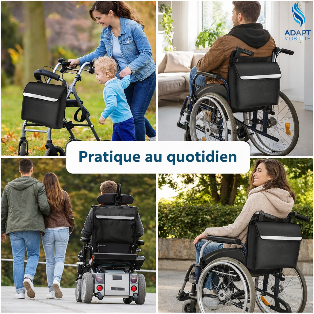 Sac de rangement fauteuil roulant – Grande capacité, imperméable et facile à fixer ADAPT MOBILITE