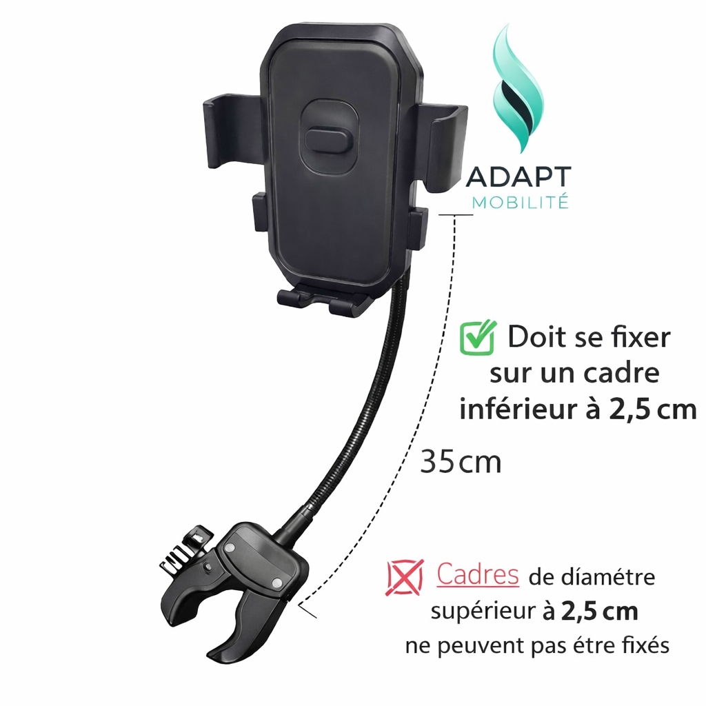 Support téléphone fauteuil roulant flexible ADAPT MOBILITE